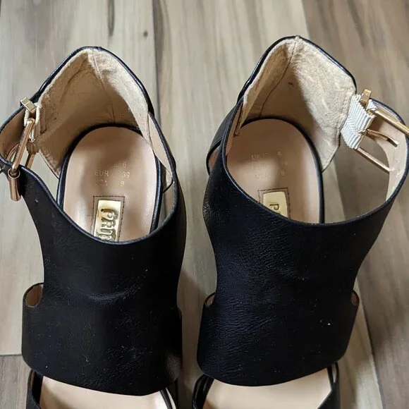 Primark Women's Blocked Heel Sandals Gold Buckle Black Strap 3 1/2” Heel… - Picture 10 of 14